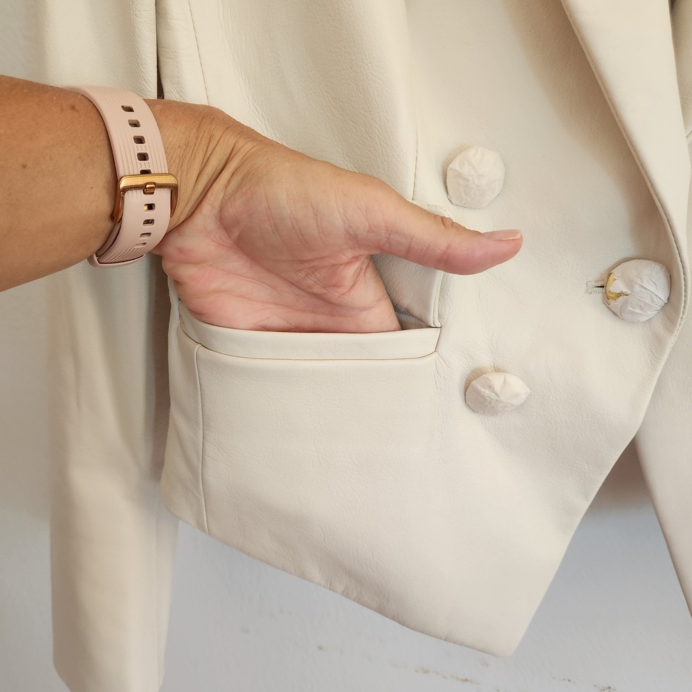 Veronica Beard Genuine Leather Dickie Jacket 4 Bone Chic Neutral Quiet Luxury - Picture 5 of 16